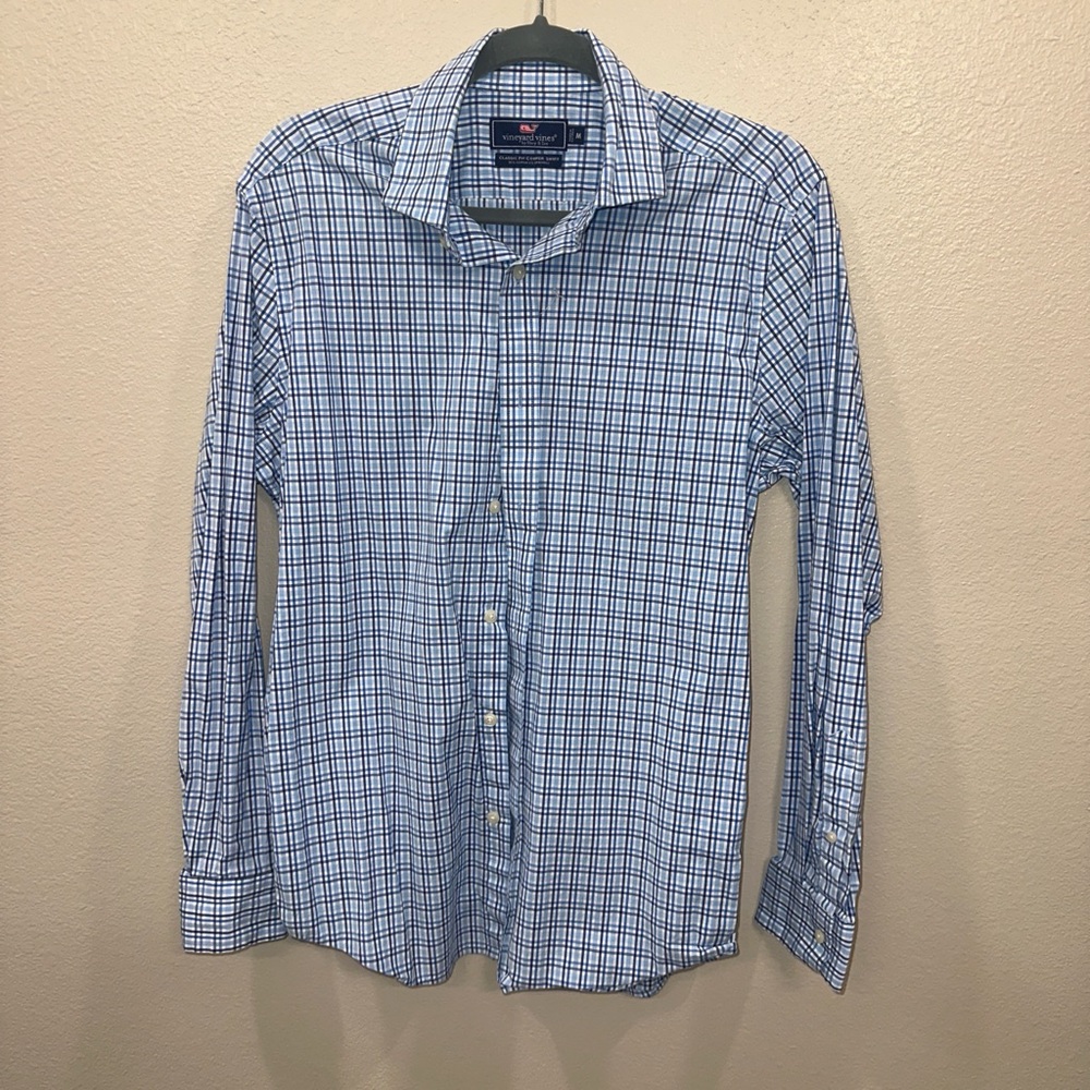 Vineyard Vines Blue and White Plaid Button Down Shirt